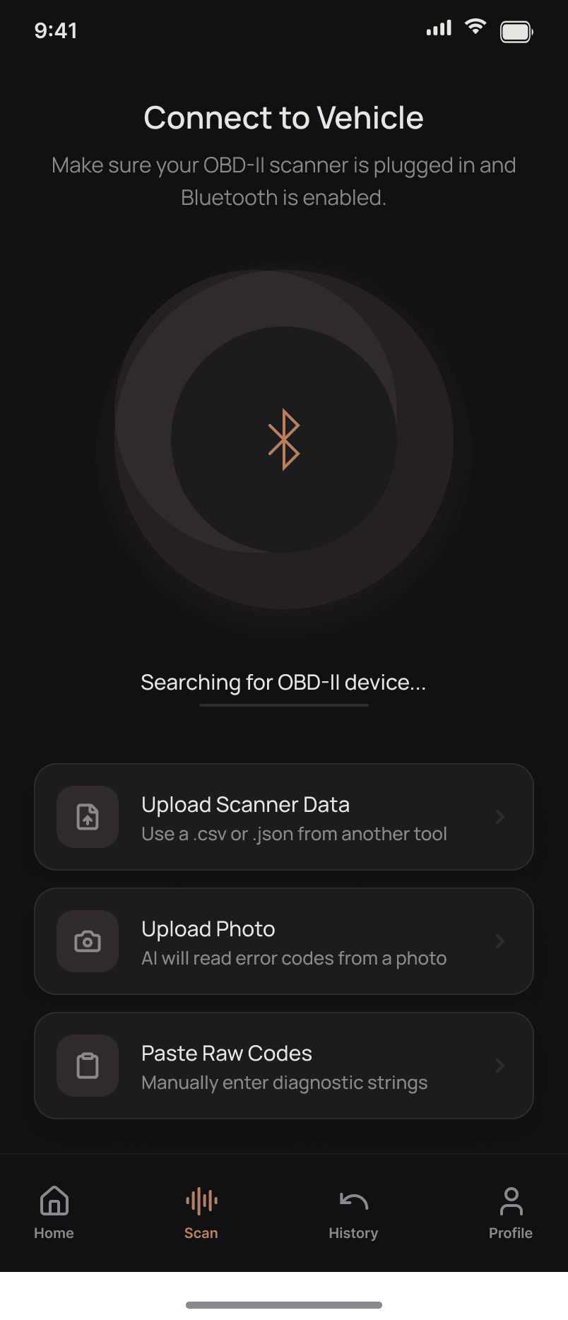 GaugeAI app — connect to vehicle